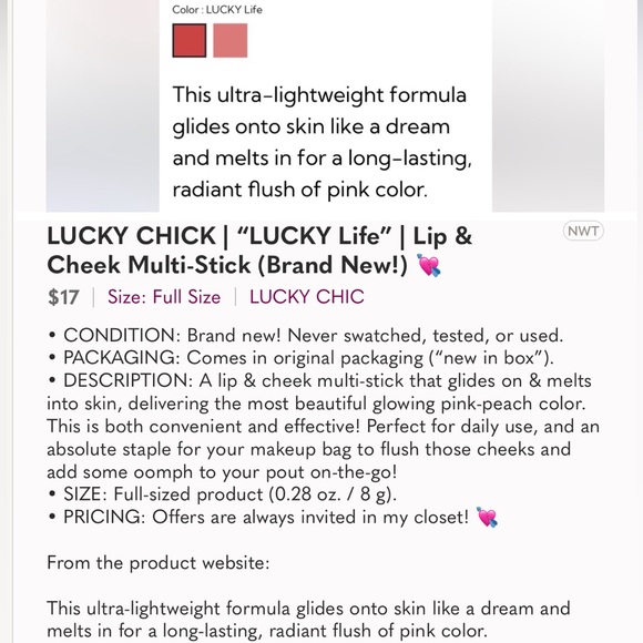 Lucky Chick Cream Multistick Blush Stick in Lucky Life BNIB! FULL SIZE! - Picture 10 of 10
